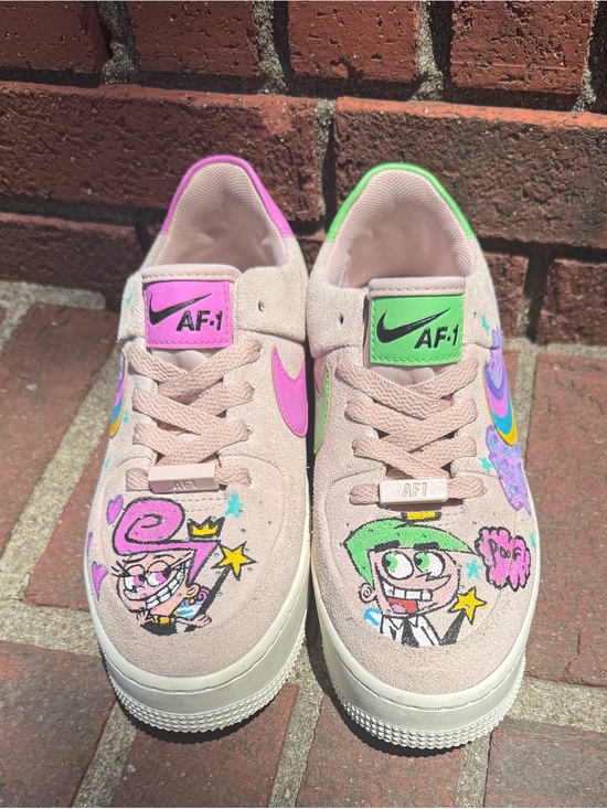 Nike Shoes - Hand painted - Nike - Fairly Oddparents Pink Suede AF-1 Sneakers